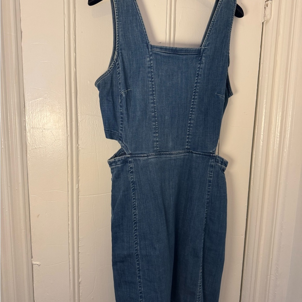 Madewell Denim Jumper Dress with side cut outs in Medium Blue
